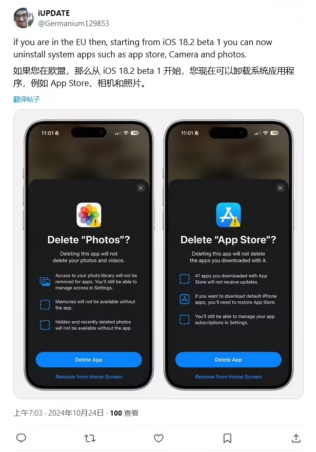 炉霍苹果手机维修分享iOS 18.2 支持删除 App Store 应用商店 